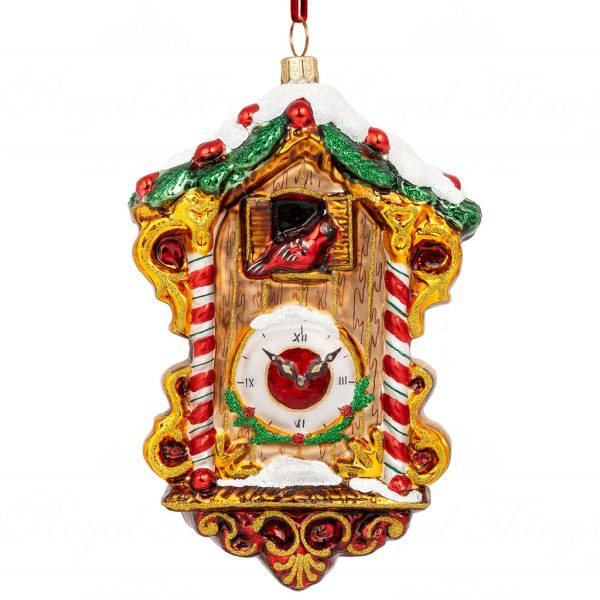 Pga B5010 Polish Glass Art Christmas Ornaments Tick Tock Christmas Cuckoo Clock Brown Red Green