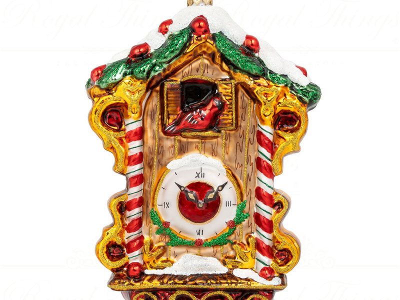 Pga B5010 Polish Glass Art Christmas Ornaments Tick Tock Christmas Cuckoo Clock Brown Red Green