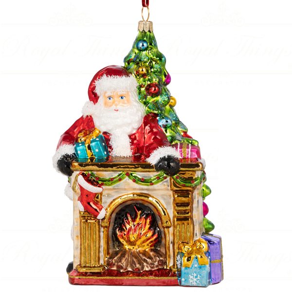Pga B5012 Polish Glass Art Christmas Ornaments Santa Knows It Almost Time For Presents Brown Red Green