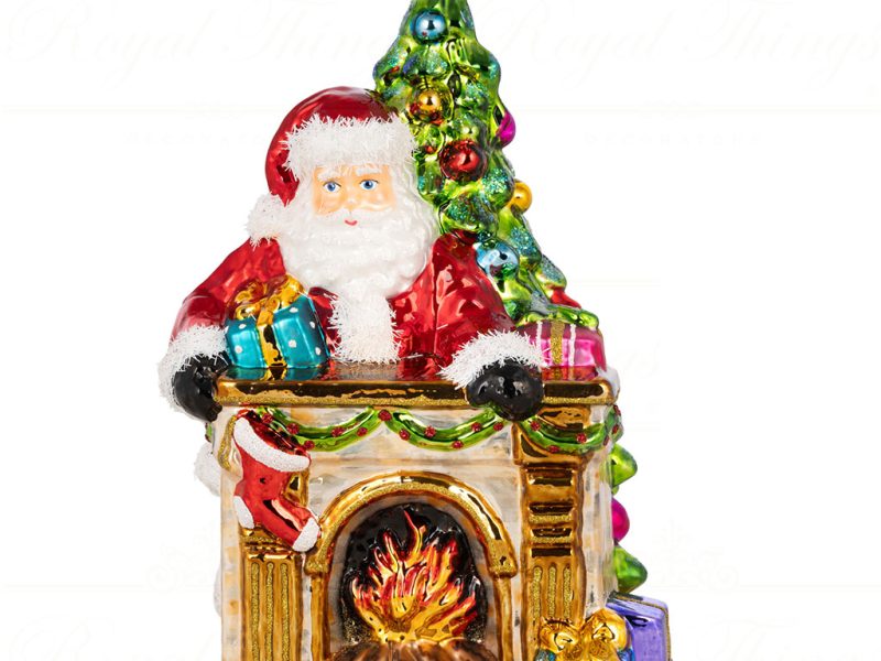 Pga B5012 Polish Glass Art Christmas Ornaments Santa Knows It Almost Time For Presents Brown Red Green