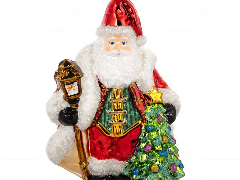 Pga B5015 Polish Glass Art Christmas Ornaments Santa Guiding Light Of Christmas Red Green