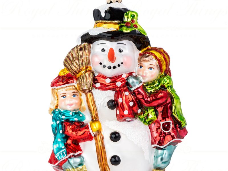 Pga B5016 Polish Glass Art Christmas Ornaments Frosty The Snowman Little Christmas Helpers White Brown