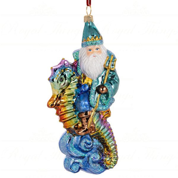 Pga B5020 Polish Glass Art Christmas Ornaments Jolly Santa King Of The Ocean Blue Green