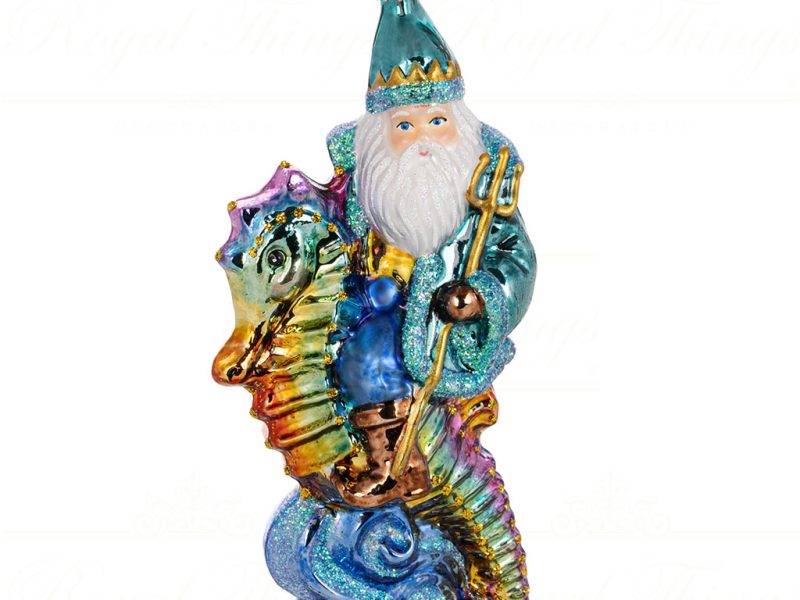 Pga B5020 Polish Glass Art Christmas Ornaments Jolly Santa King Of The Ocean Blue Green