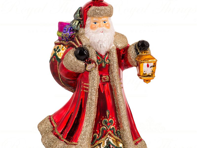 Pga B5026 Polish Glass Art Christmas Ornaments Night Before Christmas Santa Red White Gold