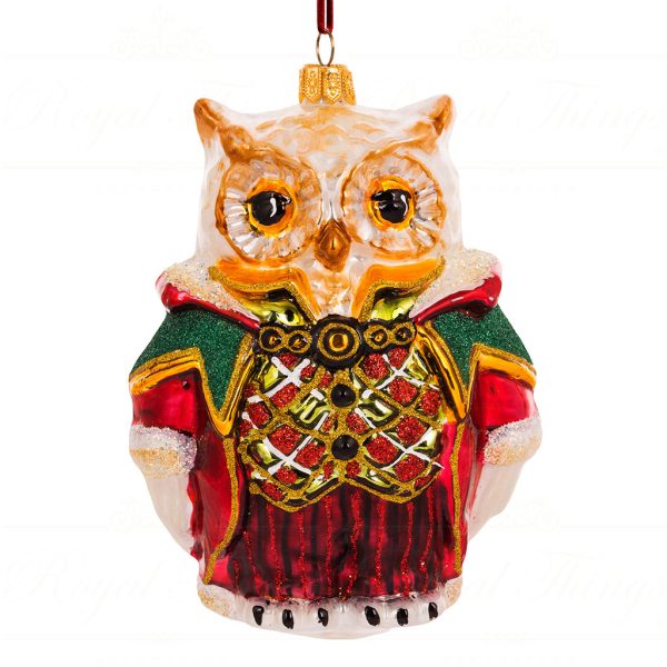 Pga B5027 Polish Glass Art Christmas Ornaments Mayor Of Elftown Owl Red Green White Gold