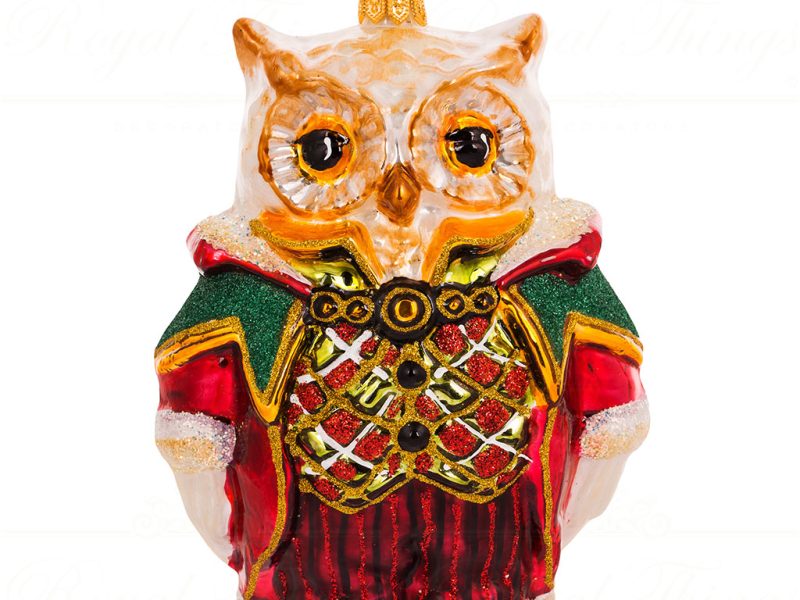 Pga B5027 Polish Glass Art Christmas Ornaments Mayor Of Elftown Owl Red Green White Gold