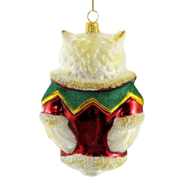 Pga B5027 Polish Glass Art Christmas Ornaments Mayor Of Elftown Owl Red Green White Gold Back