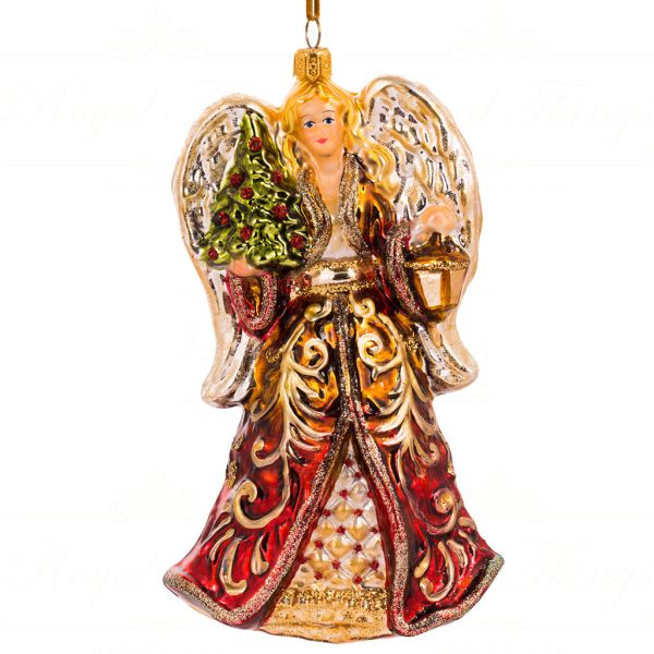 Pga B5031 Polish Glass Art Christmas Ornaments Gaurdian Angel Of Heaven Glow Burgundy Gold