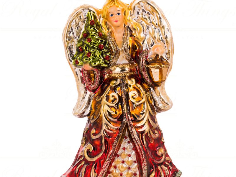 Pga B5031 Polish Glass Art Christmas Ornaments Gaurdian Angel Of Heaven Glow Burgundy Gold