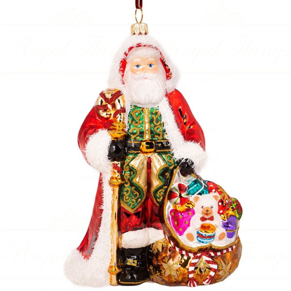 Pga B5036 Polish Glass Art Christmas Ornaments Jolly St Nick Magic Bag Red Green Brown