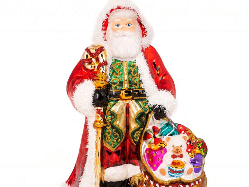Pga B5036 Polish Glass Art Christmas Ornaments Jolly St Nick Magic Bag Red Green Brown
