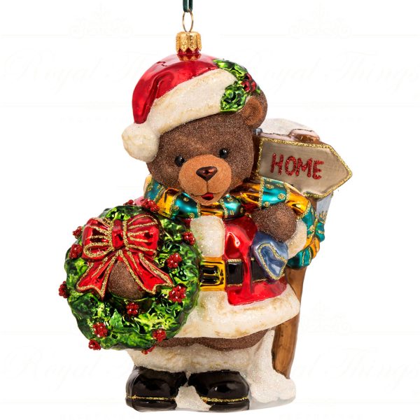 Pga B5037 Polish Glass Art Christmas Ornaments Jolly Bear Christmas Stroll Brwn Red