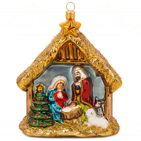 Pga B5040 Polish Glass Art Christmas Ornaments Silent Night Holy Night Nativity Scene Brown Gold