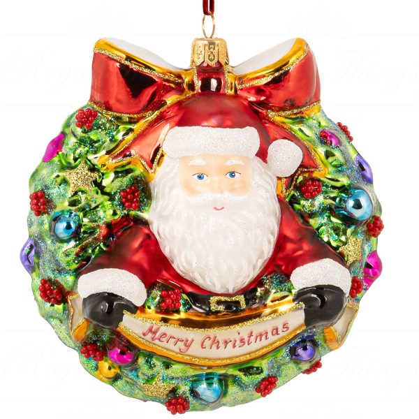 Pga B5042 Polish Glass Art Christmas Ornaments Festive Welcome With Santa Green Red
