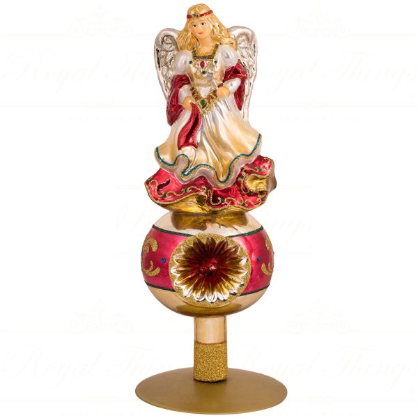 Pga B5046 Polish Glass Art Christmas Ornaments Divine Angel Watching Over Christmas Treetopper Red Cream