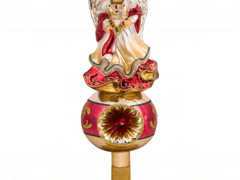 Pga B5046 Polish Glass Art Christmas Ornaments Divine Angel Watching Over Christmas Treetopper Red Cream