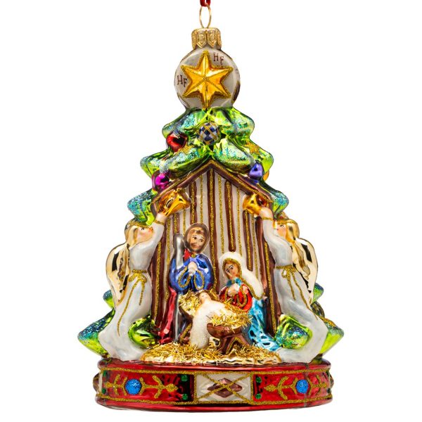Pga B6002 Polish Glass Art Christmas Ornaments Glass Oh Holy Tree Of Nativity Green Gold