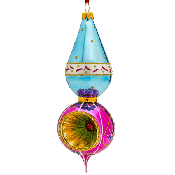 Pga B6005 Polish Glass Art Christmas Ornaments Glass Freeblown Drop With Reflector Blue Pink