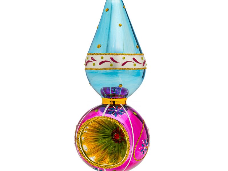 Pga B6005 Polish Glass Art Christmas Ornaments Glass Freeblown Drop With Reflector Blue Pink