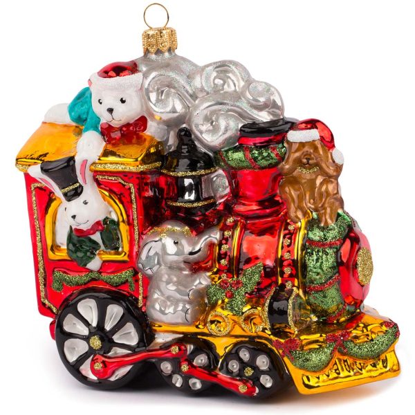 Pga B6008 Polish Glass Art Christmas Ornaments Glass Santa S Zoomocotive Is Arriving Gold Red