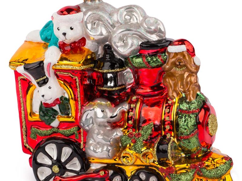 Pga B6008 Polish Glass Art Christmas Ornaments Glass Santa S Zoomocotive Is Arriving Gold Red