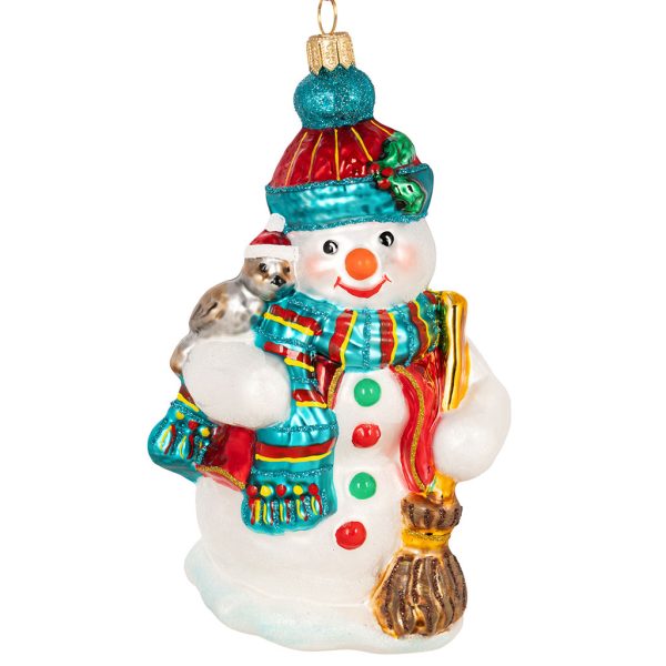 Pga B6012 Polish Glass Art Christmas Ornaments Glass Mr Frosty Is Waiting At The Garden White Black