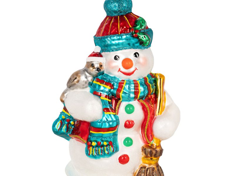 Pga B6012 Polish Glass Art Christmas Ornaments Glass Mr Frosty Is Waiting At The Garden White Black