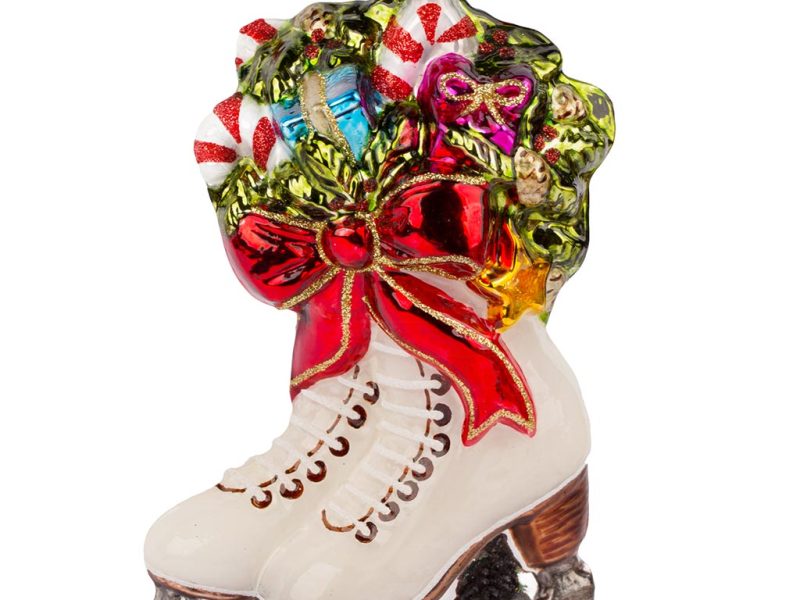Pga B6015 Polish Glass Art Christmas Ornaments Glass A Xmas Ride On The Ice Creme Red
