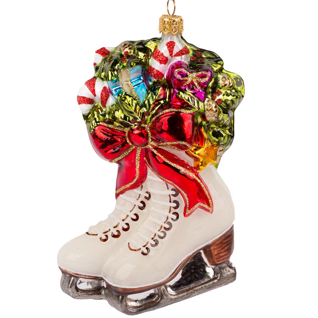 PGA B6015 Polish Glass Art Christmas ornaments Glass A Xmas Ride on the Ice creme red Pga B6015 Polish Glass Art Christmas Ornaments Glass A Xmas Ride On The Ice Creme Red