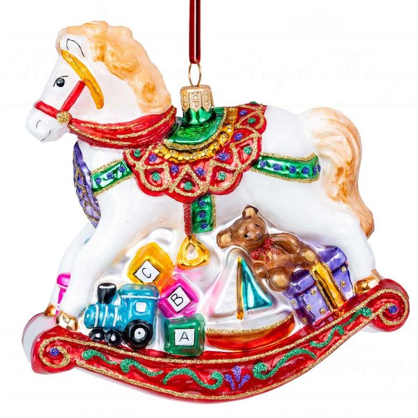 Pga B6017 Polish Glass Art Christmas Ornaments Glass Go Rock Around Little Rockinghorse White Red
