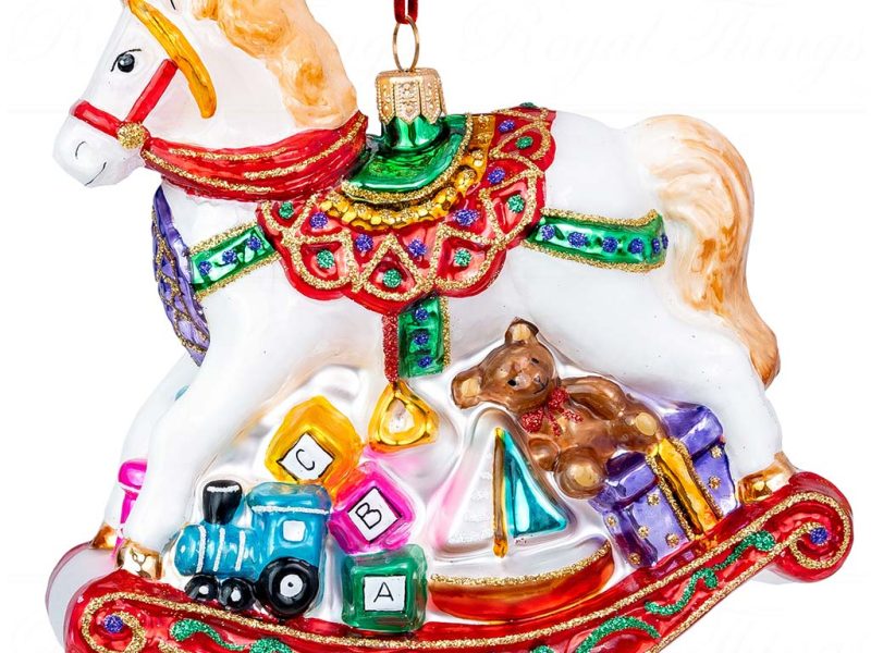 Pga B6017 Polish Glass Art Christmas Ornaments Glass Go Rock Around Little Rockinghorse White Red