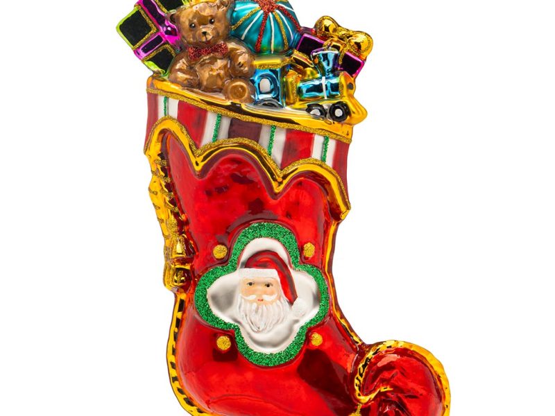 Pga B6020 Polish Glass Art Christmas Ornaments Glass Santa S Stocking Is Filled With Joy Red Gold
