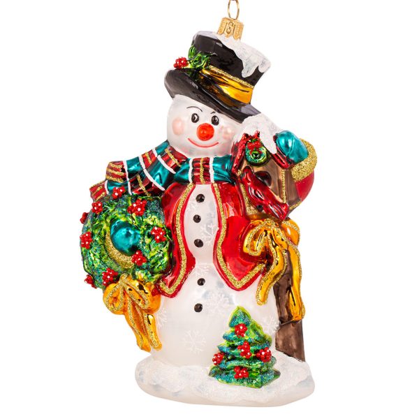 Pga B6024 Polish Glass Art Christmas Ornaments Glass Mr Snowman And His Little Friend Black Red