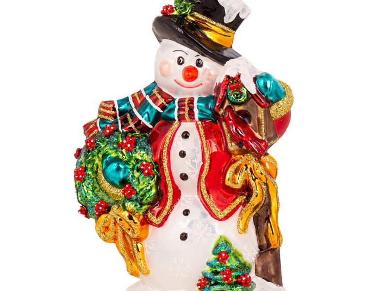 Pga B6024 Polish Glass Art Christmas Ornaments Glass Mr Snowman And His Little Friend Black Red