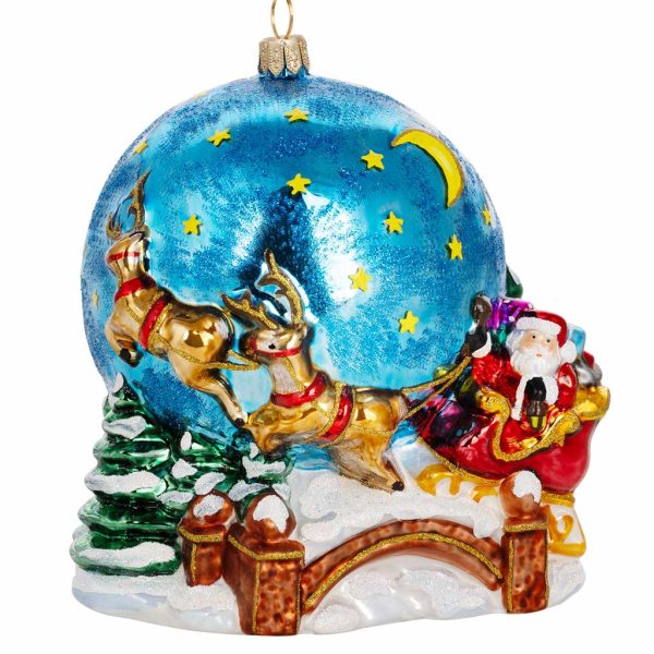 Pga B6025 Polish Glass Art Christmas Ornaments Glass A Joyfull Ride Around The World Blue White