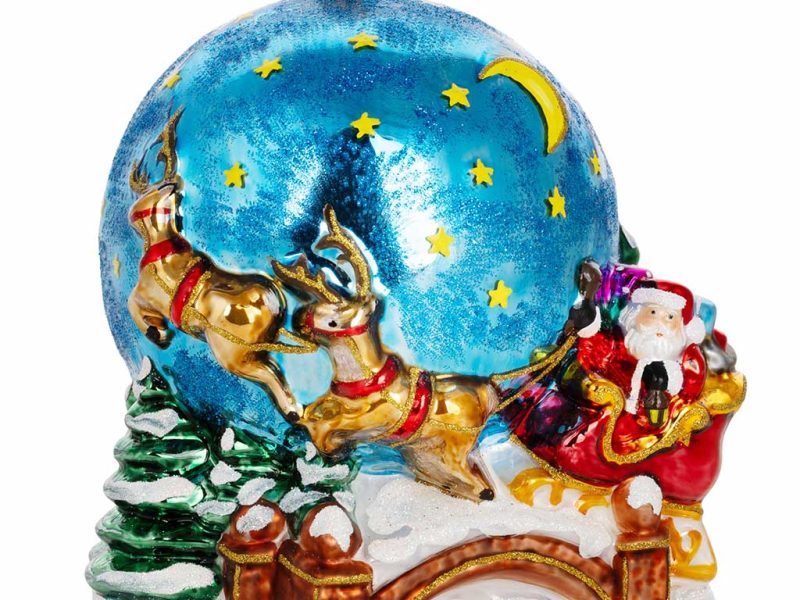 Pga B6025 Polish Glass Art Christmas Ornaments Glass A Joyfull Ride Around The World Blue White
