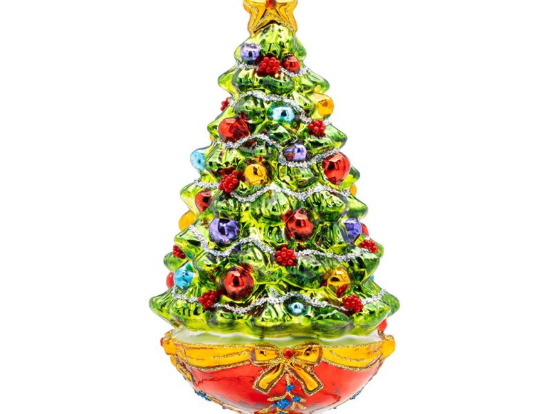 Pga B6031 Polish Glass Art Christmas Ornaments Glass A Shiny Tree Full Of Glee Green Gold