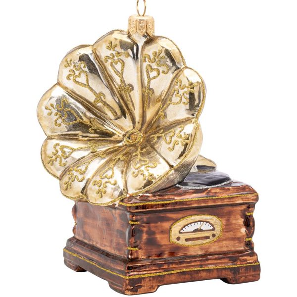 Pga B6036 Polish Glass Art Christmas Ornaments Glass Grannies Gramophone S Vintage Vibe Brown Gold