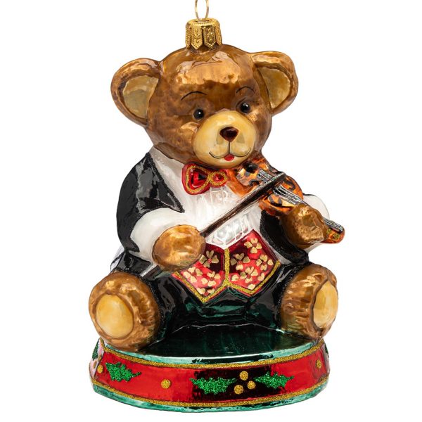 Pga B6037 Polish Glass Art Christmas Ornaments Glass A Xmas Symphony With Uncle Bear Brown Black