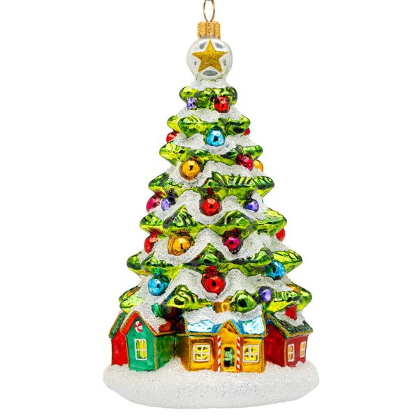 Pga B6038 Polish Glass Art Christmas Ornaments Glass Village Of The Magic Tree Green White