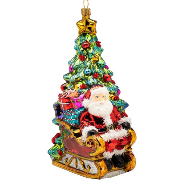 Pga B6039 Polish Glass Art Christmas Ornaments Glass Santa S Sleighride Of Happiness Green Gold