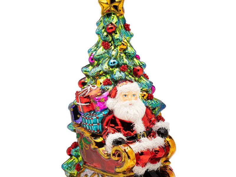 Pga B6039 Polish Glass Art Christmas Ornaments Glass Santa S Sleighride Of Happiness Green Gold