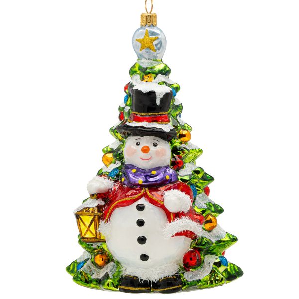 Pga B6040 Polish Glass Art Christmas Ornaments Glass Snowy The Snowman Is Waiting In The Garden White Green