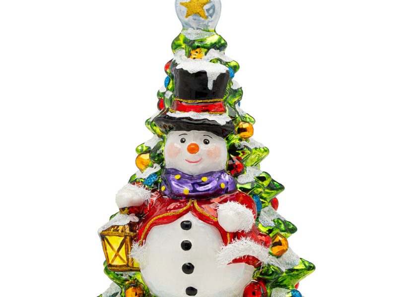 Pga B6040 Polish Glass Art Christmas Ornaments Glass Snowy The Snowman Is Waiting In The Garden White Green