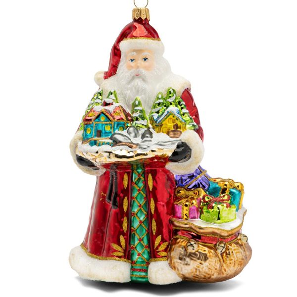 Pga B6042 Polish Glass Art Christmas Ornaments Glass Santa Claus Is Coming To Town Red Green