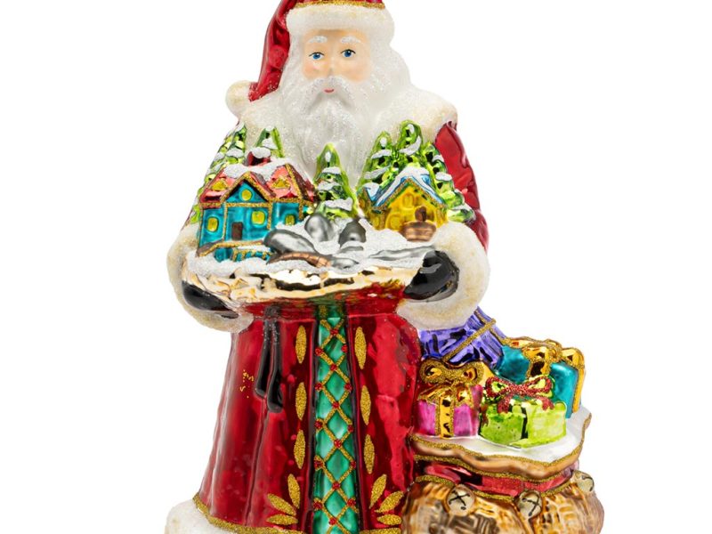Pga B6042 Polish Glass Art Christmas Ornaments Glass Santa Claus Is Coming To Town Red Green