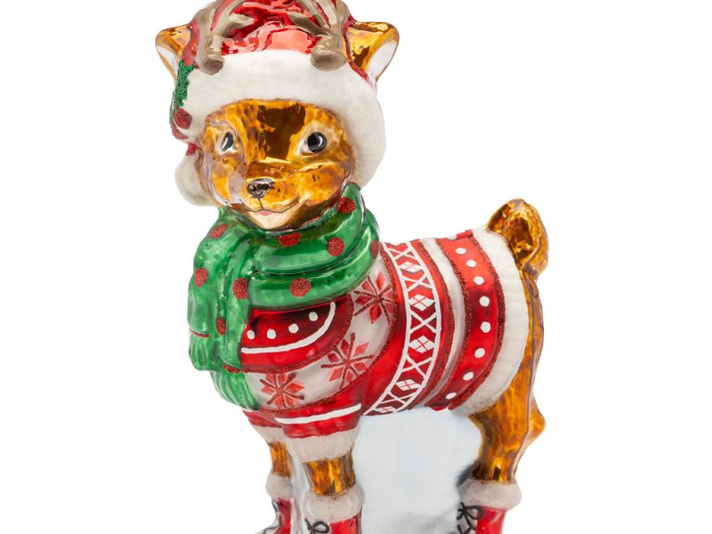 Pga B6043 Polish Glass Art Christmas Ornaments Glass Rudolph S Little Baby Brother Reindeer Red Brown