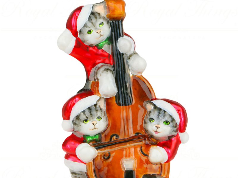 Pga B6047 Polish Glass Art Christmas Ornaments Glass A Cat Tastic Christmas Waltz Red Brown