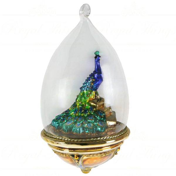 Pga B6048 Polish Glass Art Christmas Ornaments Glas The Glorious Peacock Dome Gold Blue